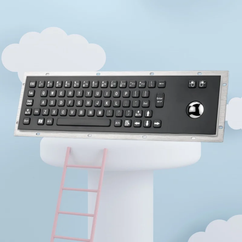 

Прочная промышленная клавиатура из нержавеющей стали черного цвета с трекболом для киосков, терминалов и оборудования с ЧПУ