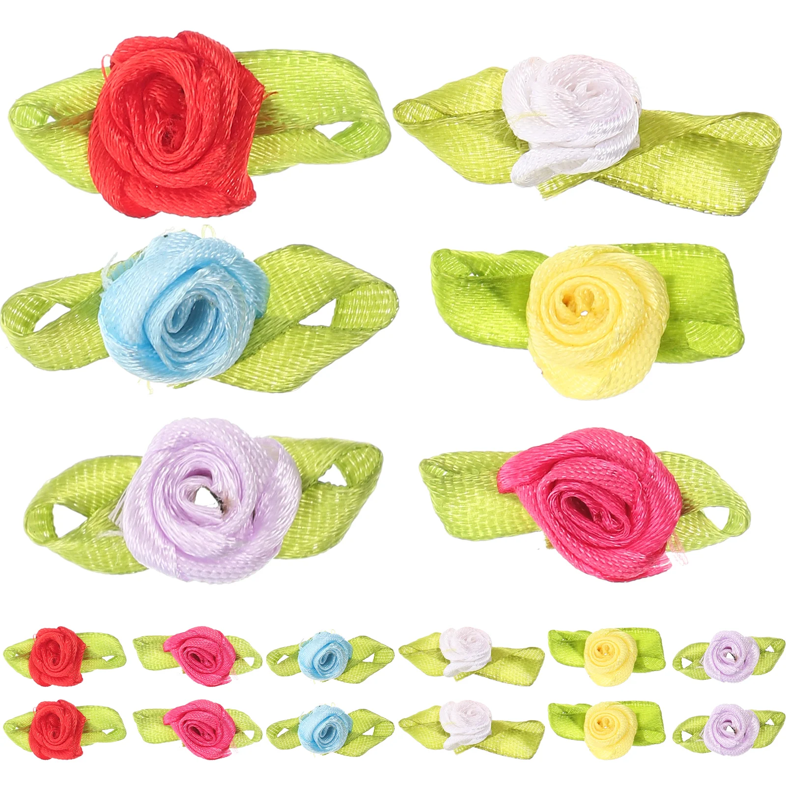 

200pcs Ribbon Roses Small Polyester Flowers Crafts Appliques DIY Wedding Decor Artificial Fabric Flowers Mixed Color Rosettes