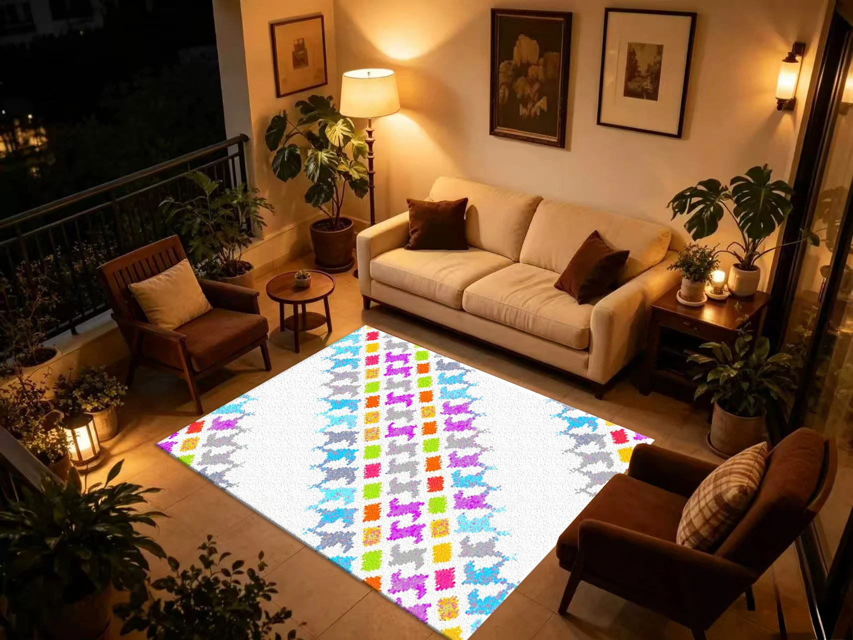 Colorful Rainbow Houndstooth Carpet Flooring Bright Multicolor Check Pattern Printed Square Floor Rug for Indoor Home Decor