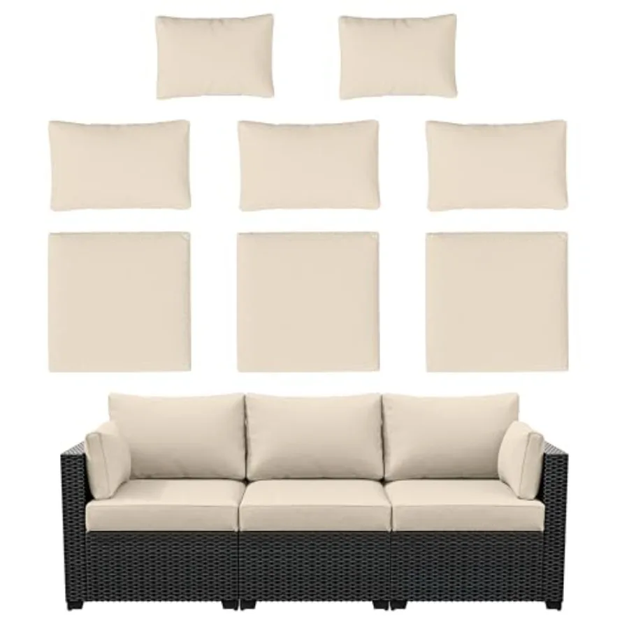 

Чехлы для уличных подушек (8 шт.), водонепроницаемые, на молнии, для 3-местного уличного дивана из ротанга