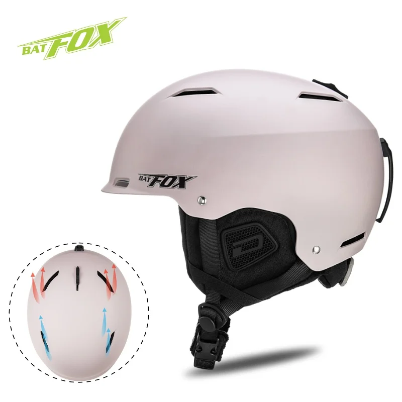 BATFOX New Khaki Ski Helmet 55-58cm Winter Snowboard Ski Helmet With Ventilation System Integrated Mold Ski Helmet Women Kids