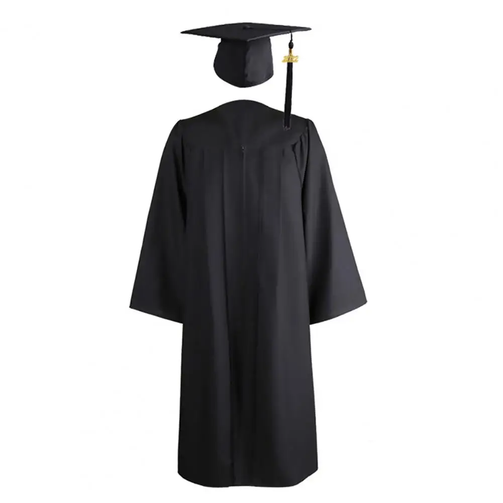 Unisex graduação borlas Cap vestido, cor sólida, zíper, ajuste solto, Bachelor Cap Robe, vestido acadêmico adulto, fosco