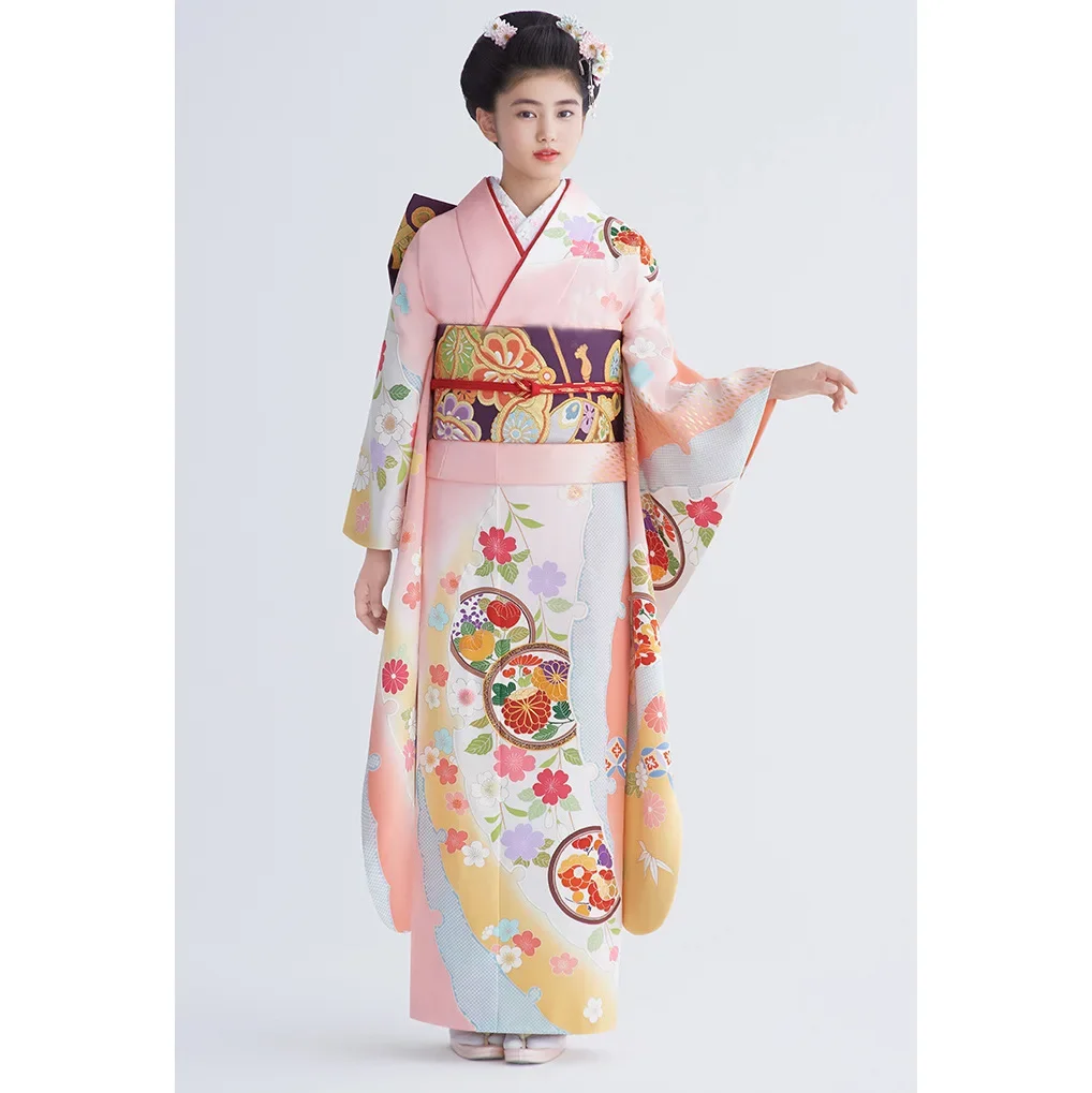 

Geisha Kimono Robe Vintage Japanese Traditional Kimono Yukata With Obi Women Festival Stage Dress Elegant Cosplay Prom Costume