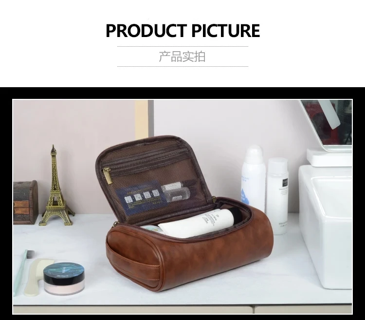 Hohe Qualität Reise Kulturbeutel Für Frauen Männer Retro PU Leder Kosmetik Taschen Weibliche Wasserdichte Reise Make-Up Tasche – Detail 19