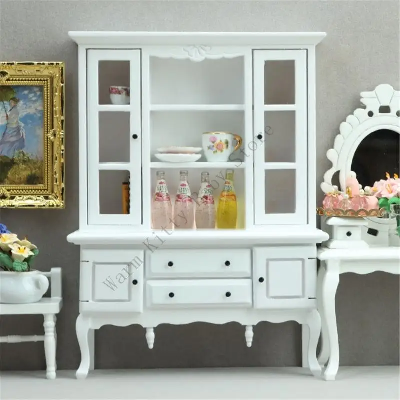 Maison de poupée Miniature Vintage en bois, échelle 1:12, armoire à vin, modèle Mini casier rétro européen, bibliothèque, meubles de maison de poupée, jouet