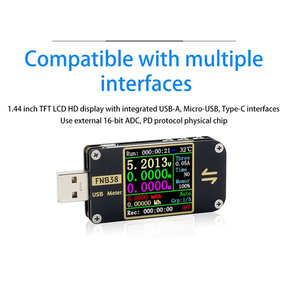 Imagem -03 - Medidor de Corrente e Tensão Fnb38 Testador Usb Qc4 Mais Pd3.0 2.0 Protocolo de Carregamento Rápido Medidor de Detecção de Tensão e Corrente Usb Seguro