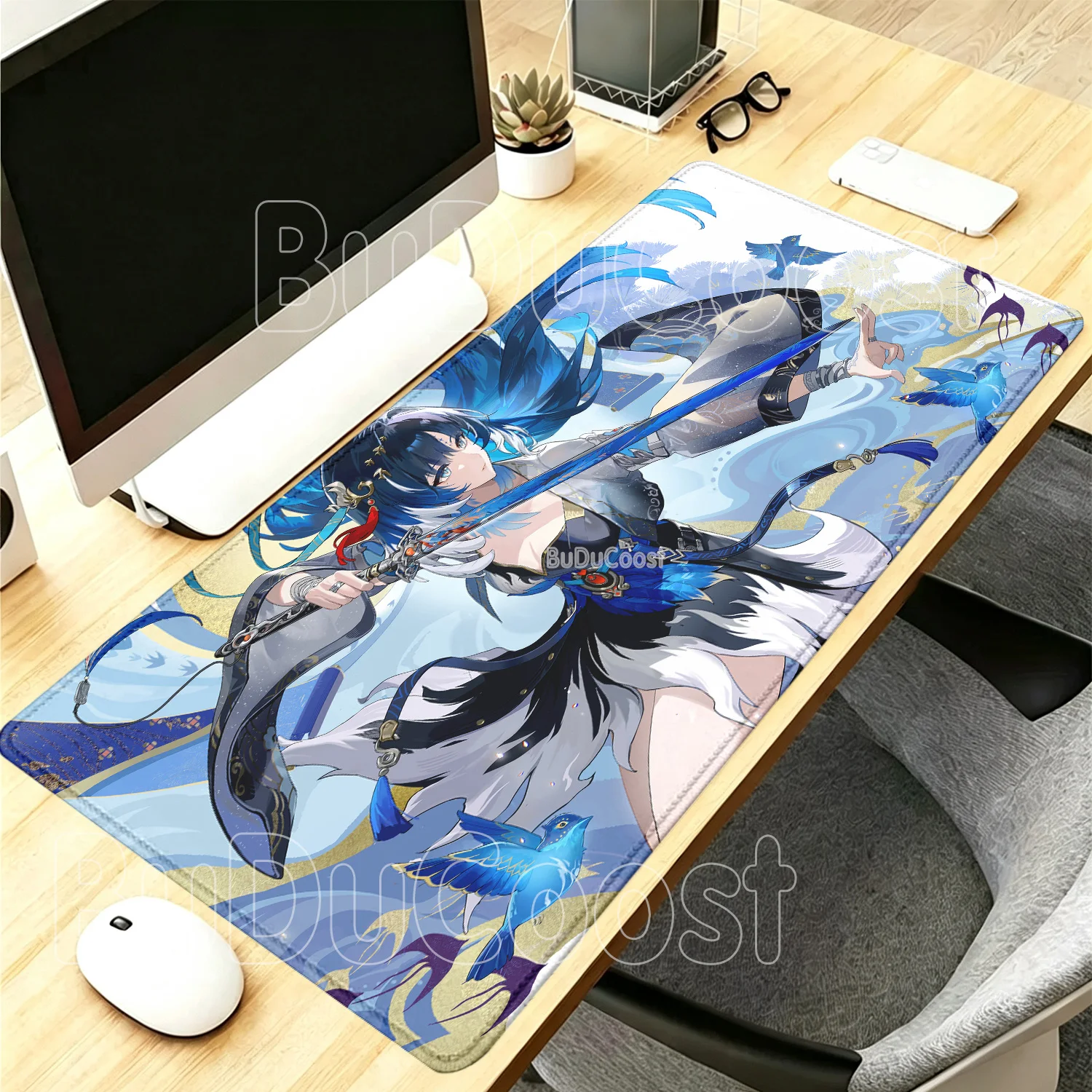 Larger Yangyang Xuanling Wuthering Waves Mousepad HD Printing Office Gaming Non-slip Base Mouse Pad Anime Girl Keyboard Desk Mat