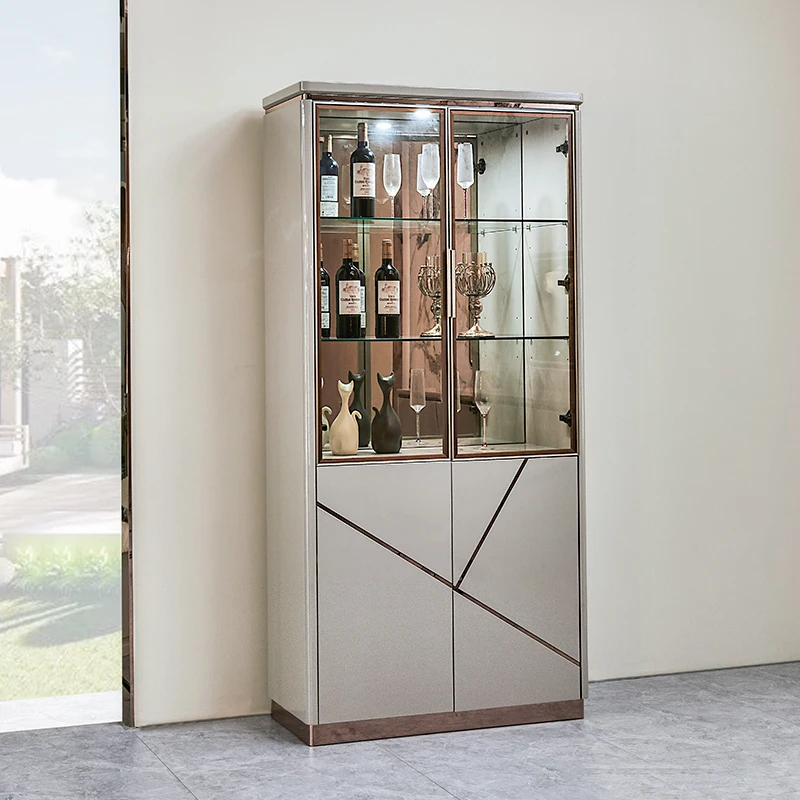 

High quality modern restaurant wine cabinet storage rack home bar corner luxury wood display glass living room wine cabinet