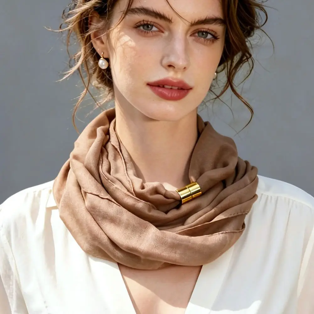 Soft Lightweight Women Scarf Magnetic Closure Fashion Solid Shawl Breathable Thin Neck Cover Elegant Casual Style