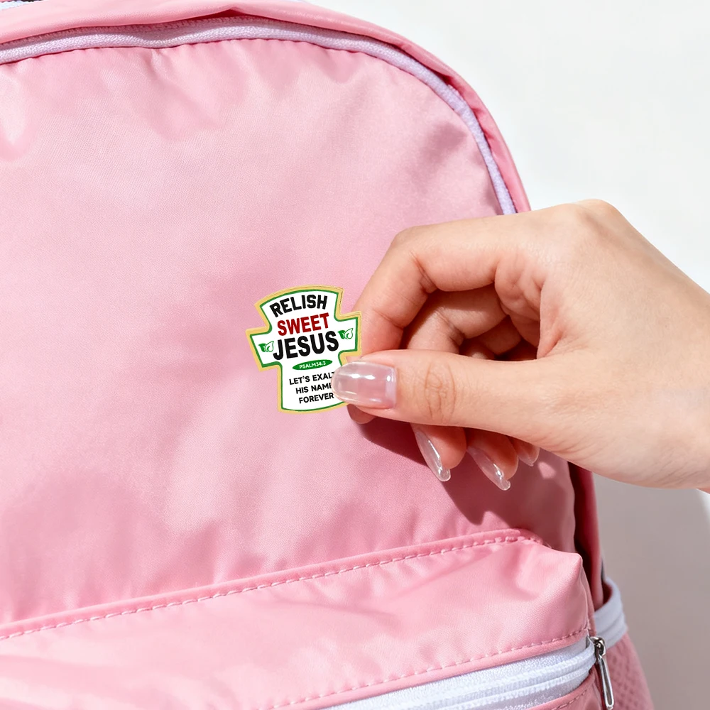 Relish Sweet Jesus Christus Kreuz Emaille-Pin Psalm 34:3 Schrift-Brosche Rucksack- & Jacken-Accessoire Christlicher Schmuck Glaubensgeschenk – Detail 10