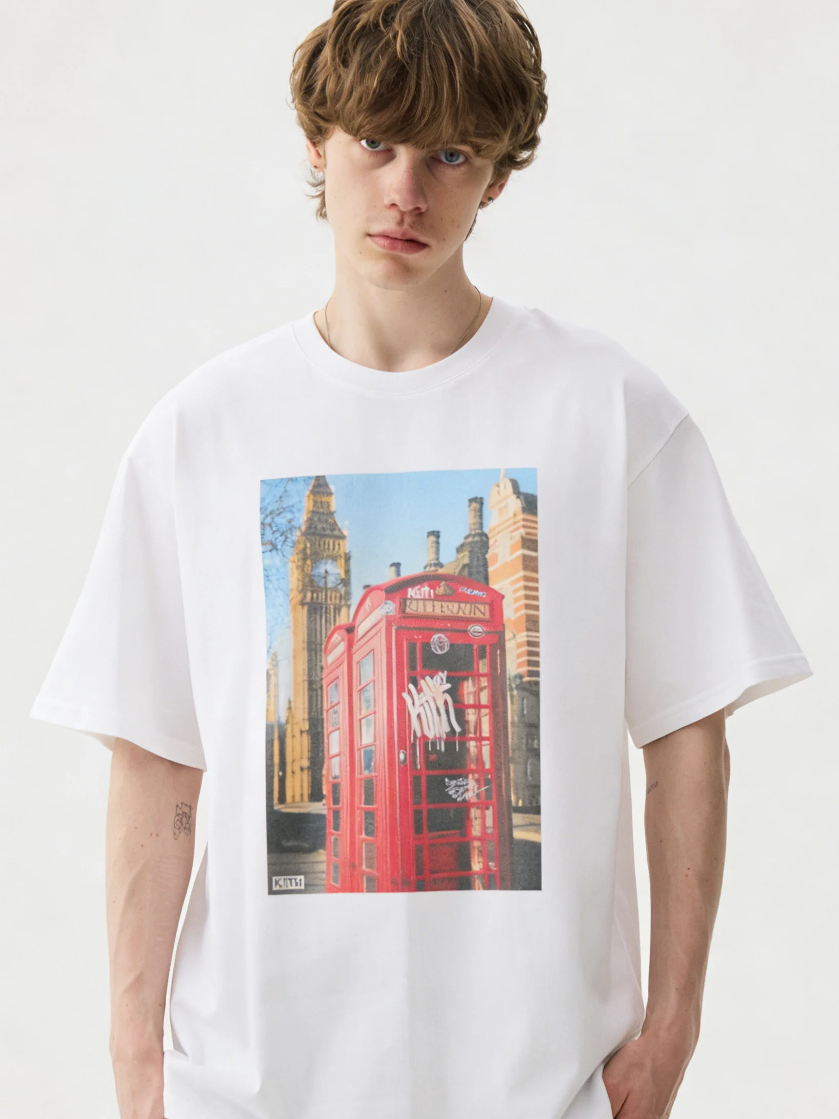 KITH Kin Retro Phone Booth Print Short Sleeve T-Shirt White round Neck Versatile Casual Couples Top Cotton Digital Printing U...