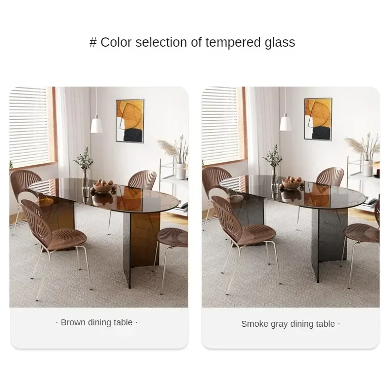 Modern Luxury Glass Dining Table Chair Combination Modern Designer Oval Simple Kitchen Mesas De Comedor Negotiation Table