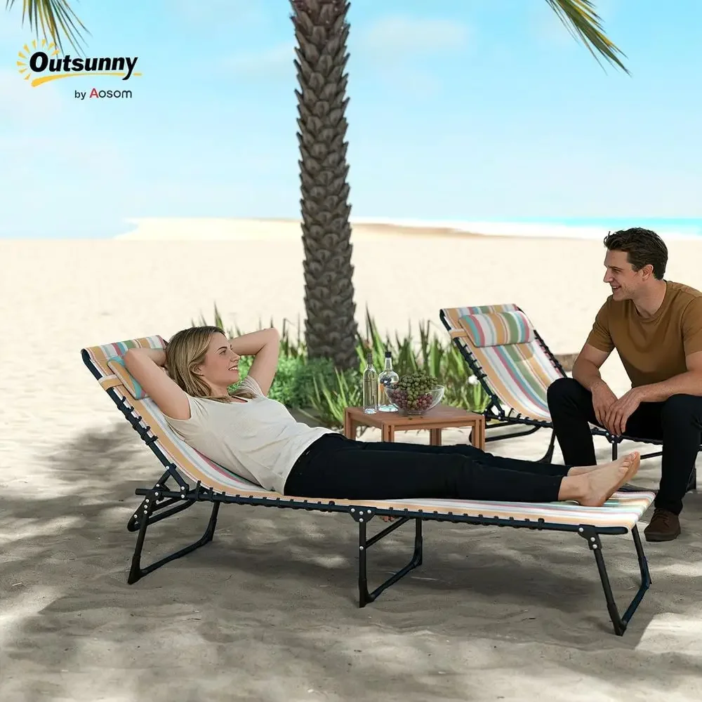 4-Position Reclining Chaise Lounge Chair for Patio, Poolside, and Beach in Breathable Mesh with Rainbow Stripes view 2