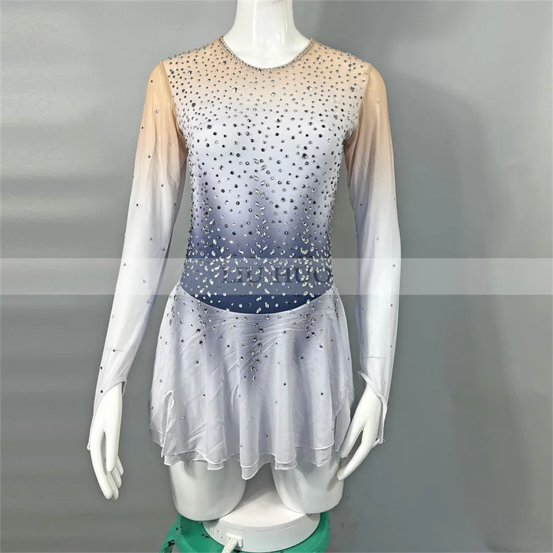 

LIUHUO женский взрослый подростковый индивидуальный градиентный серый костюм для выступлений, купальник для соревнований, платье для фигурного катания на льду, танцевальный ролик