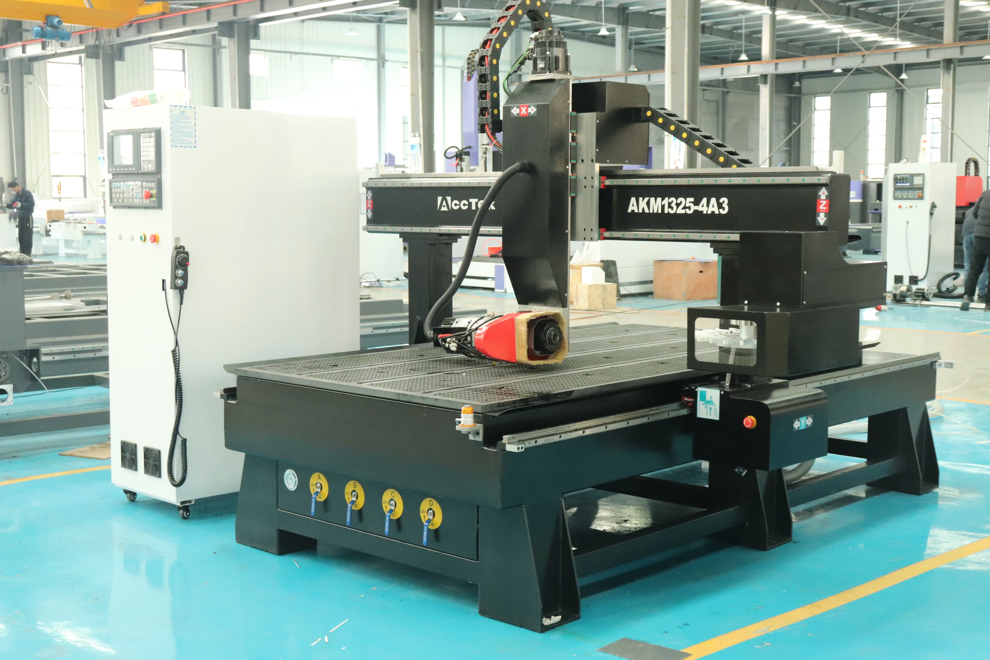 ACCTEK AKM1325-4A 4 Axis CNC Router with 180 Degree Swing Spindle Wood Engraving Cutting Machine for 3D Carving Furniture MDF