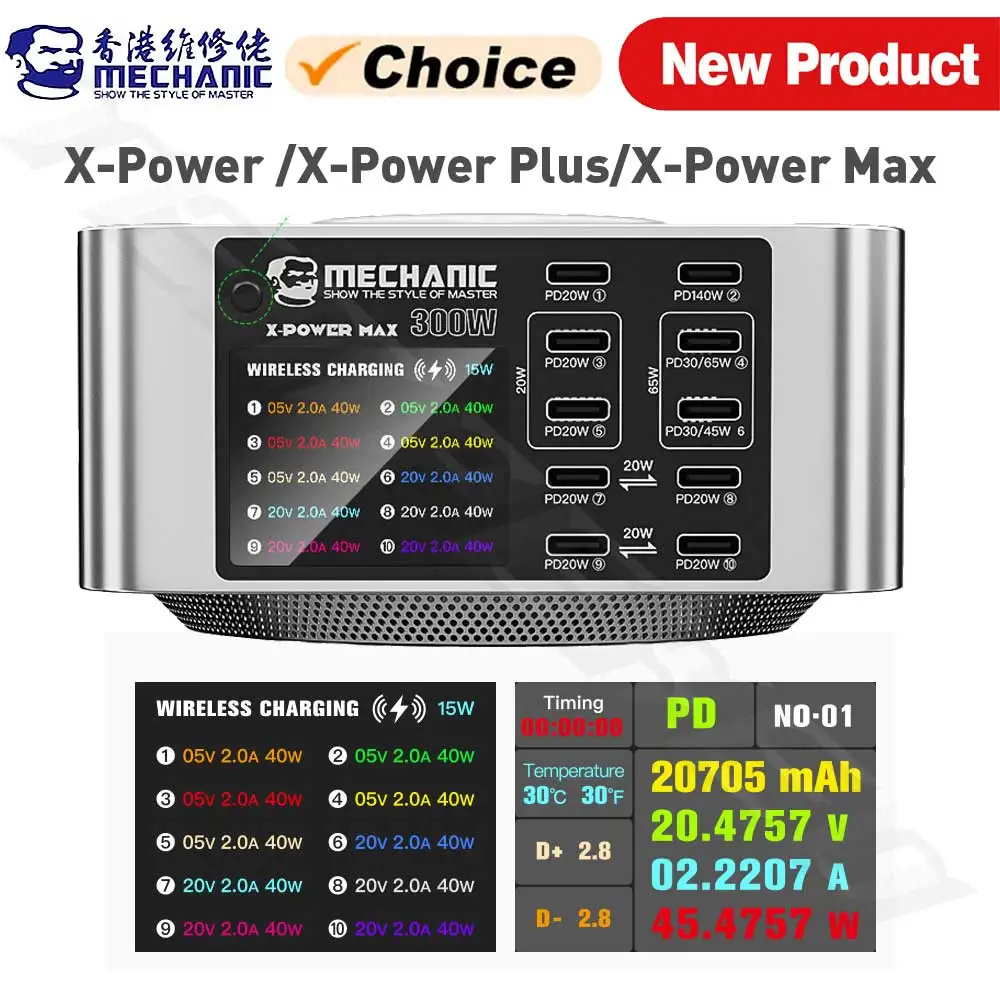 MECHANIC X-Power Max Multi-port Charger Wireless Charging Station 150W/200W/300W for iPhone iPad Support Wireless Charging Tools