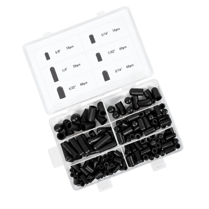 Carburetor Vacuum Port Cover Set with Closed-End Black Rubber Pieces, 3/16