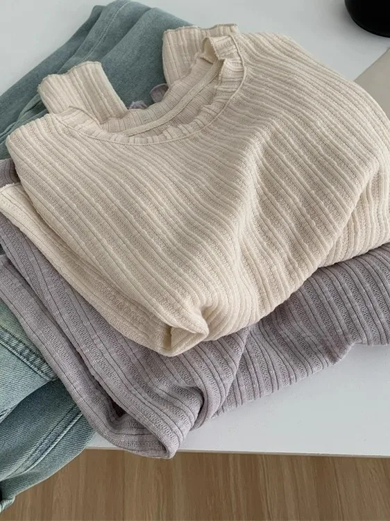 

Retro Soft Long Sleeve Knitted T-Shirt Women's round Neck Pure Color Base Shirt Ins Top Korean Style Elegant Loose Fit Autumn...