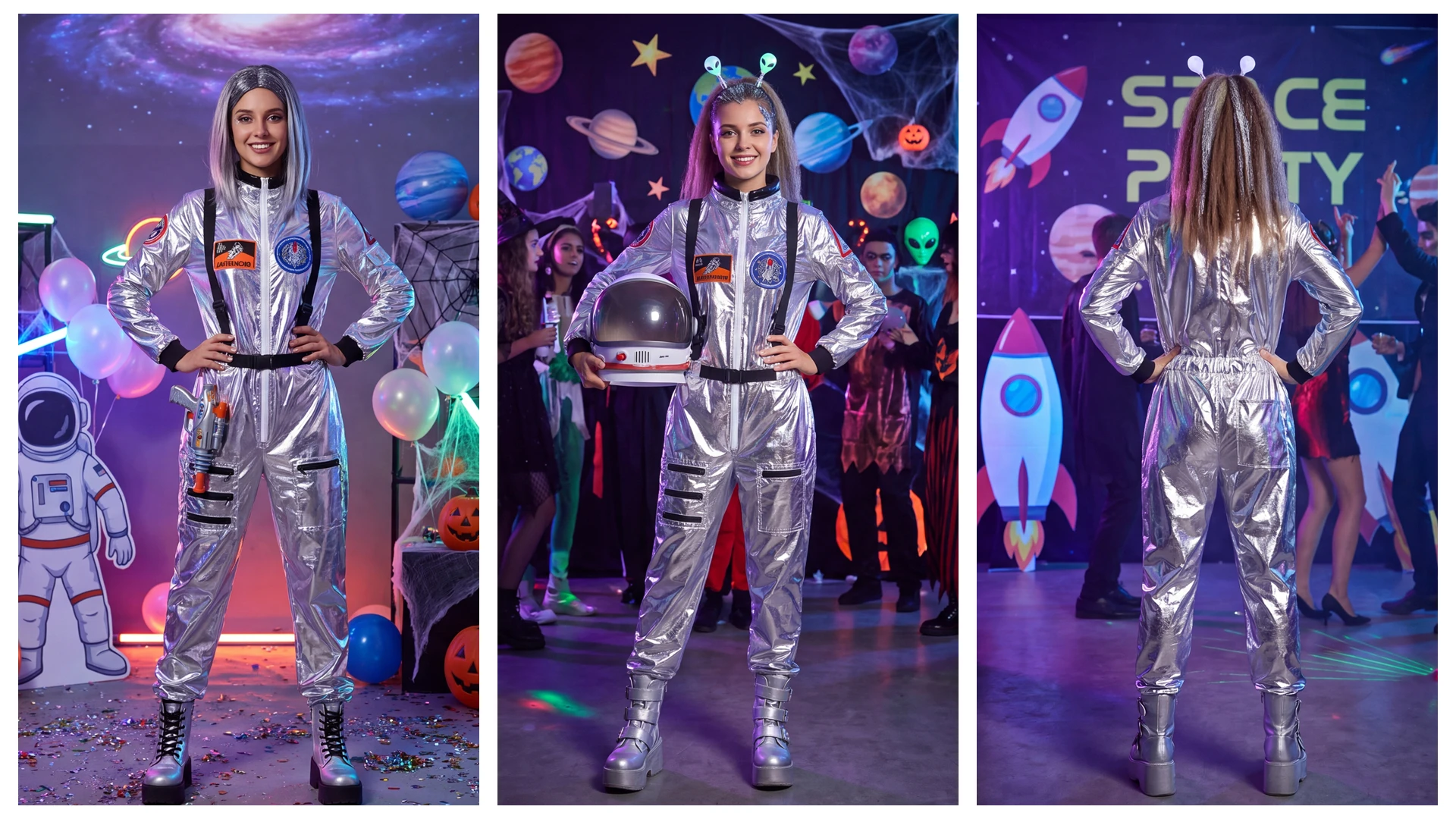 Astronauten-Kostüm für Erwachsene, für Damen und Herren, Fluganzug-Kostüm, Cosplay, Weltraum-Astronaut, blauer Ganzkörper-Overall mit Reißverschluss, Karneval – Detail 13