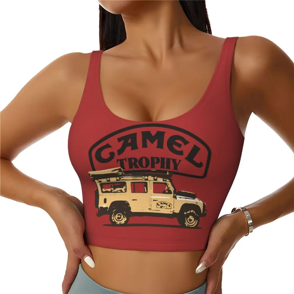 Custom Camel Trophy Sports Bra Women High Impact Workout Yoga Crop Top