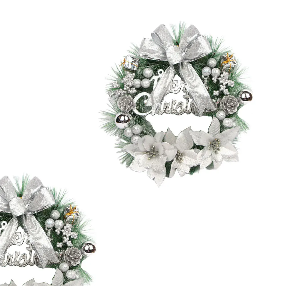 

30Cm Artificial Pine Christmas Wreath Hanging Decor For Door Wall Window Home Party Use Silver Berry Bow Design Reusable Xmas
