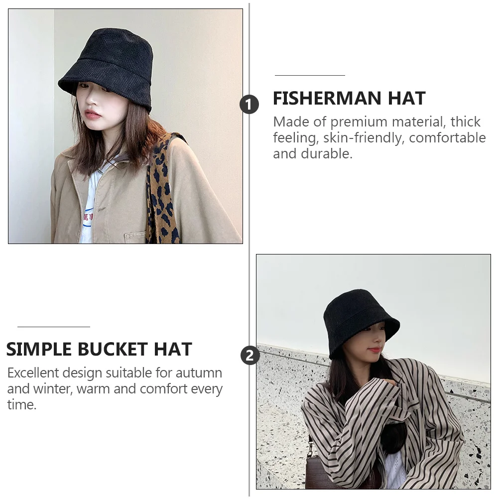 Corduroy Fisherman Hat Unisex Simple Bucket Cap Autumn Winter Warm Outdoor Daily Wear Fashionable Versatile All-Match Hat