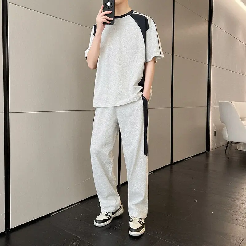 Summer Teen Boys Tracksuits Set Short Sleeve Loose Sportswear Running 2 Piece Outfits Casual Streetwear