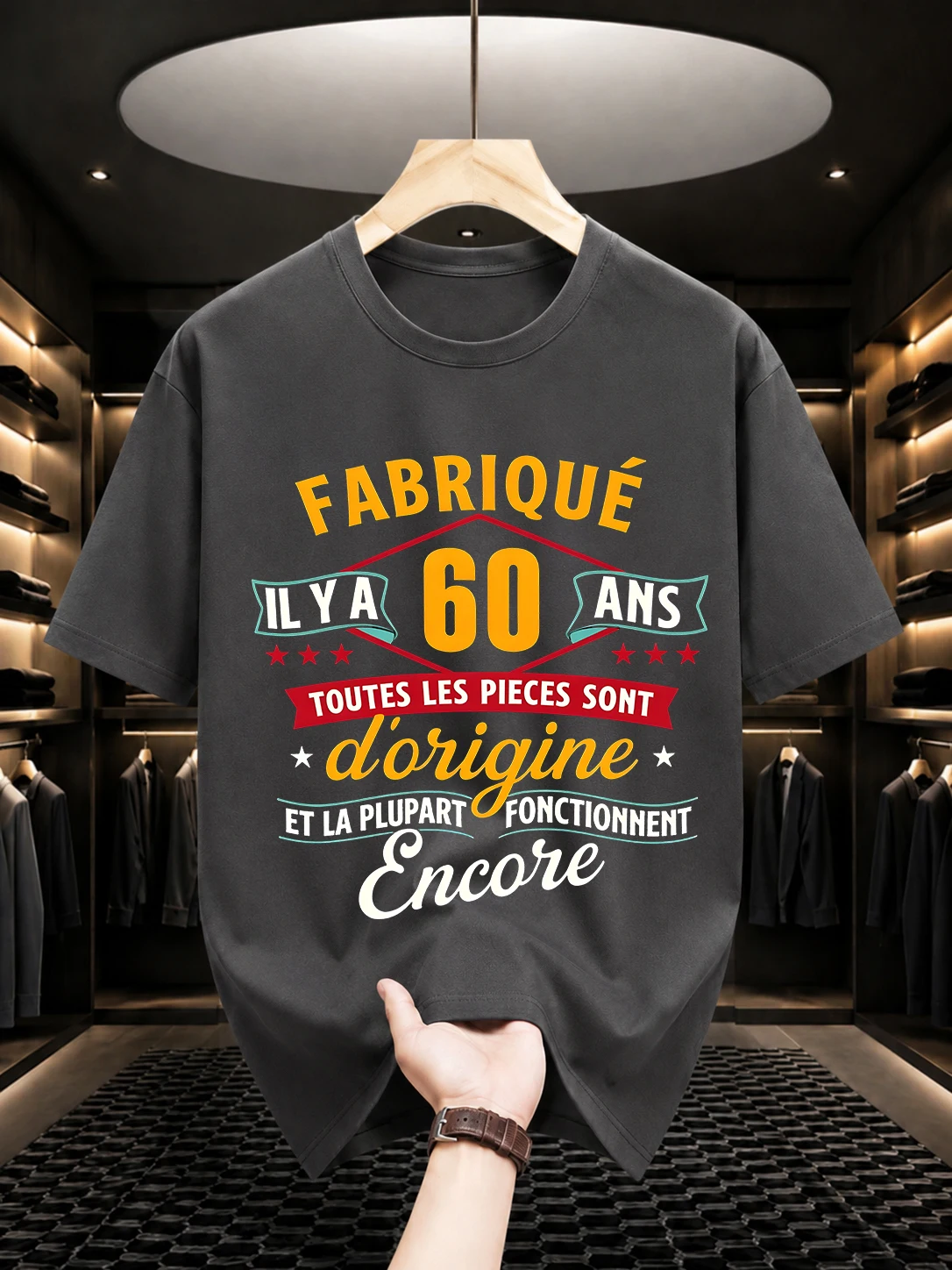 2026 New Pure Cotton T-Shirt 60th Birthday Humorous Car Meme Print T-Shirt Casual Crew Neck Short Sleeve Street Style Top