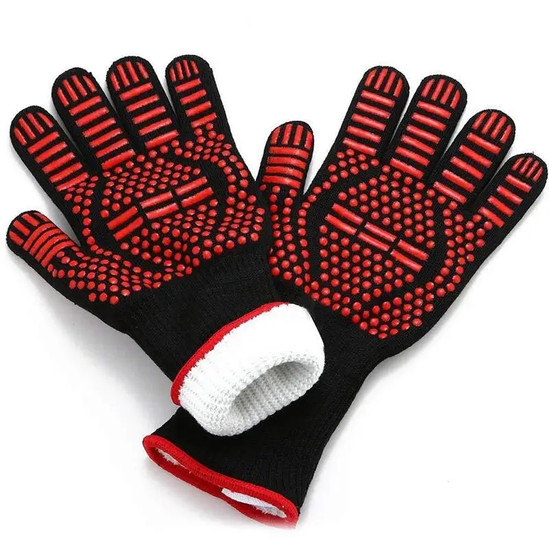 BBQ Gloves Fireproof Heat Resistant Oven Mitts Silicone Non-Slip Kitchen Grilling Gloves Barbecue Cooking Baking Smoker Gloves