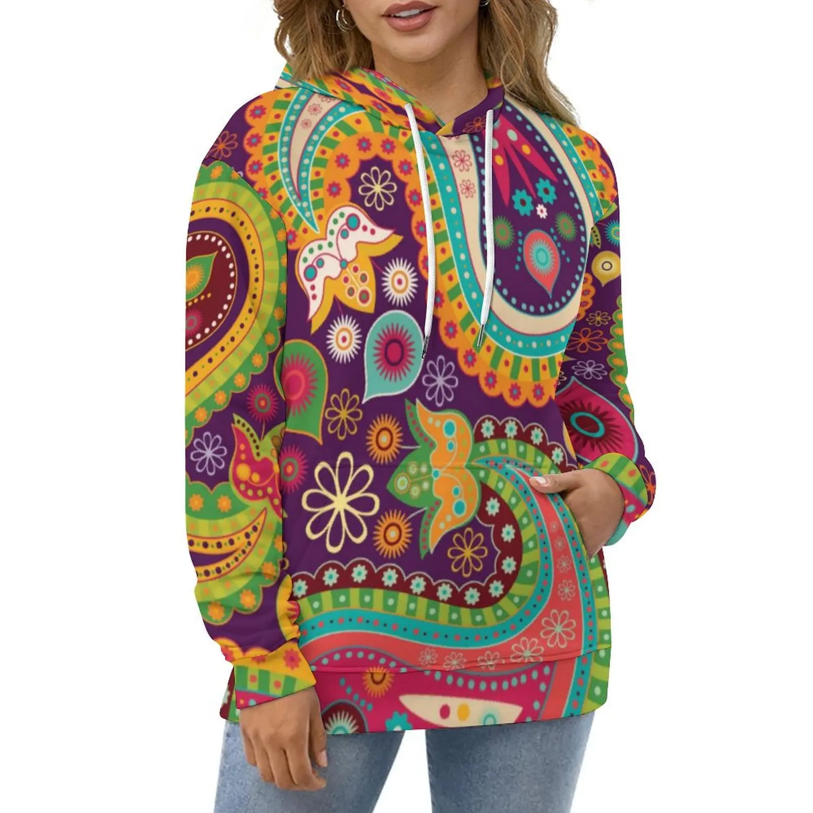 

Retro Hippie Casual Hoodies Paisley Bandanna Kawaii Hoodie Unisex Long-Sleeve Street Fashion Pattern Loose Oversized Sweatshirts