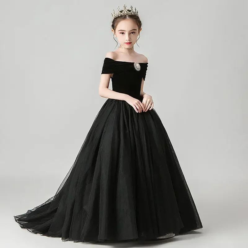 Elegante abito da sera per ragazze abiti da comunione per feste Quinceanera neri per ragazze costumi per bambini per ragazze abiti da ballo