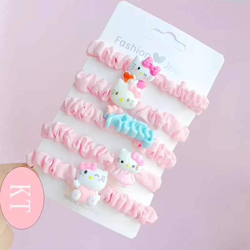 5Pcs Sanrio Hello Kitty Hair Rope Set Cute Cartoon Kuromi Cinnamoroll Girl & Child Ponytail Holder accessori per capelli regali di festa