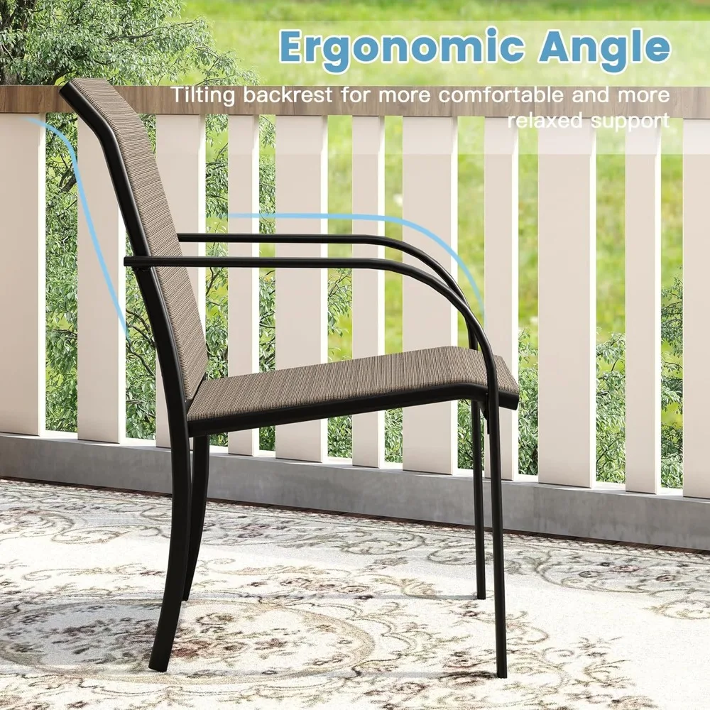 7 piece outdoor patio dining set for 6,63 "walnut rectangular metal dining table and 6 brown stackable harnesses