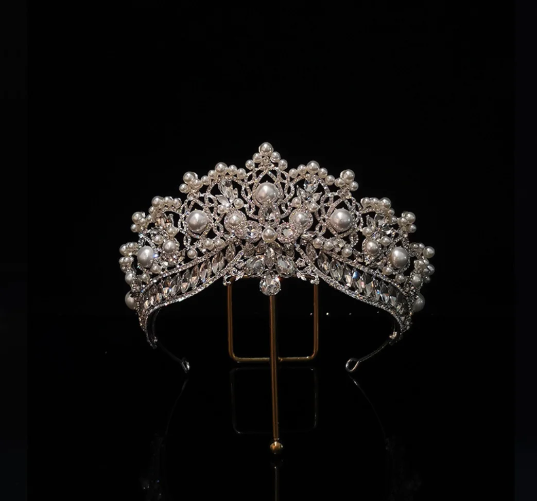 Luxury Bride Crowns Tiaras For Wedding Headdress Princess Crystal Pearl Crowns For Women Bridal Tiaras Prom Hair Jewelry Diadem