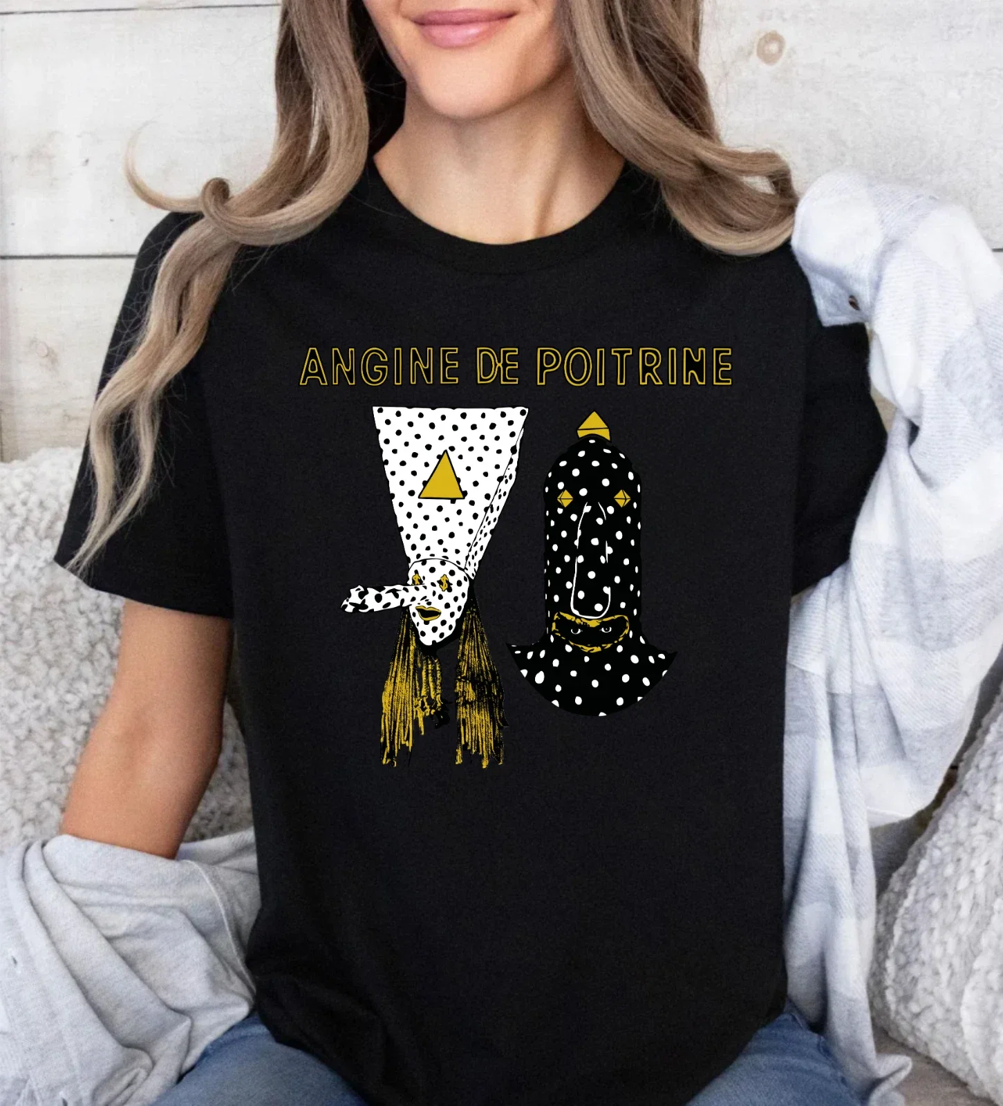 Angine De Poitrine T Shirt Double Sided Print Math Rock Band Triangle Hand Symbol Graphic Tee Men Women Experimental