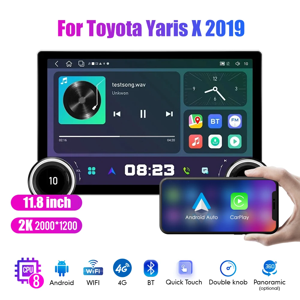 11.8Inch 2Din Android Car Radio for Toyota Yaris X 2019 2K QLED Screen Car Stereo Car DVD Player Carplay Android Auto view 5