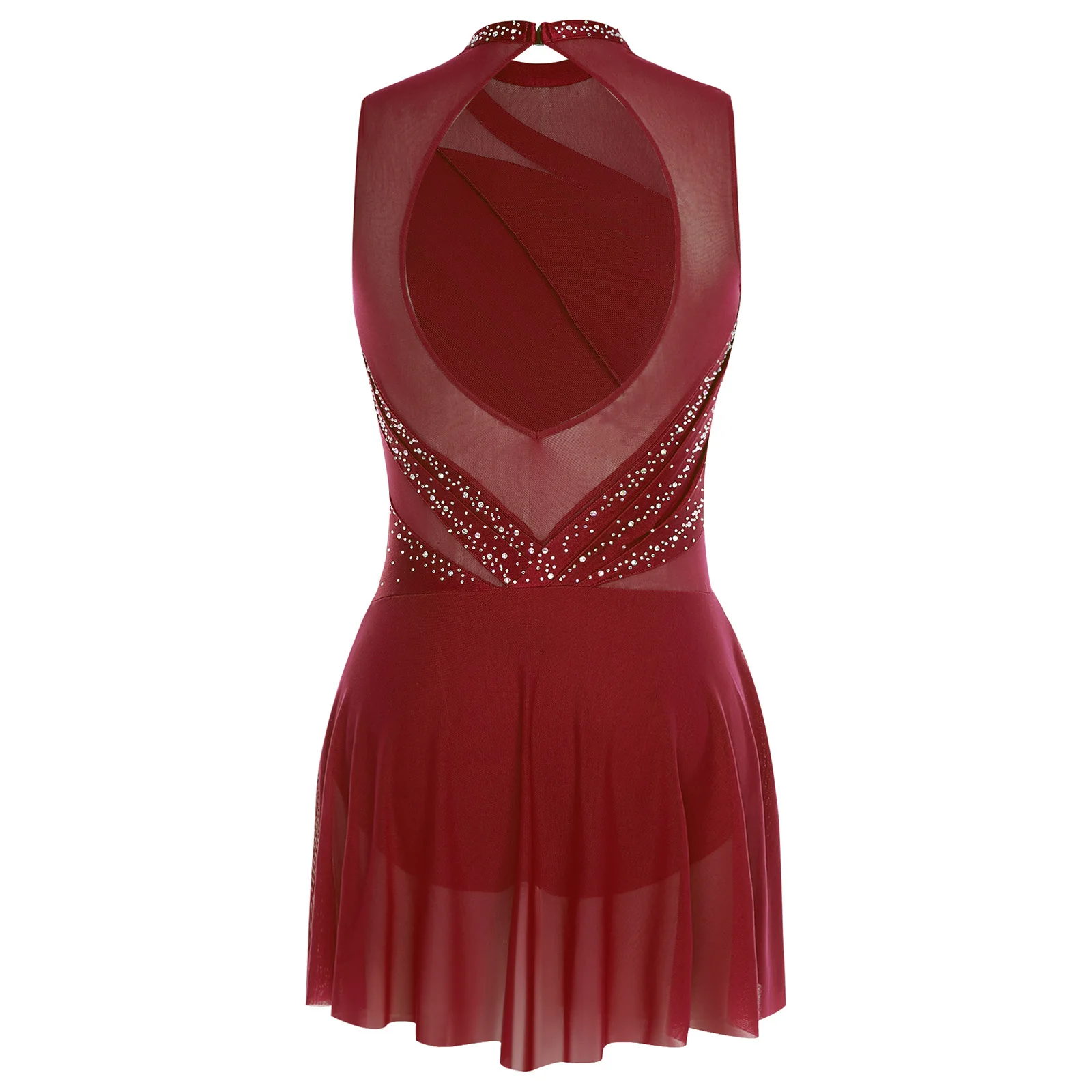 Womens Shiny Rhinestone Gymnastics Figure Skating Dresses Ballet Jersey Lyrical Dance Performance Costume Ruched Dance Dress