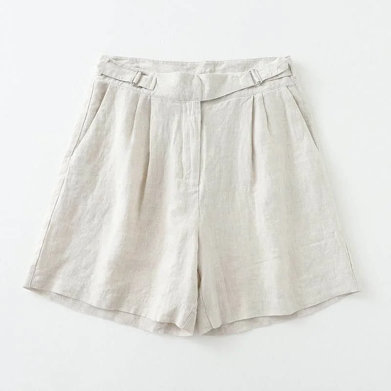 Cotton Linen Shorts Women Casual Loose Harajuku Elastic Waisted Wide Leg Shorts Summer Vintage Short Trousers Women Clothing