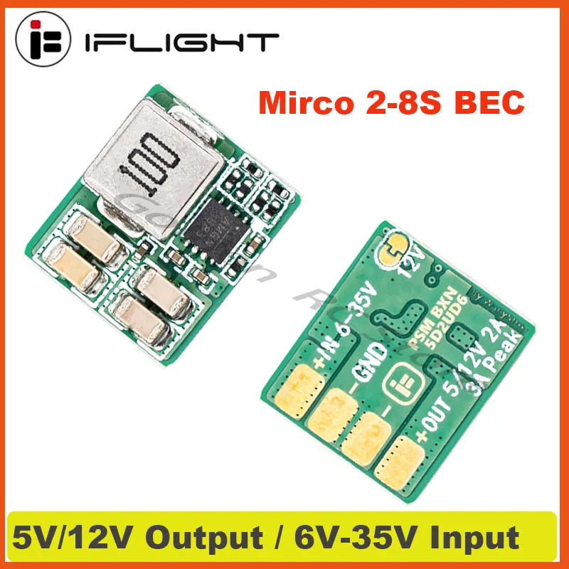 

4pcs iFlight Mirco 2-8S BEC Voltage regulator module 5V/12V Output / 5V-36V Input Step-down switch mode for FPV Racing Drone