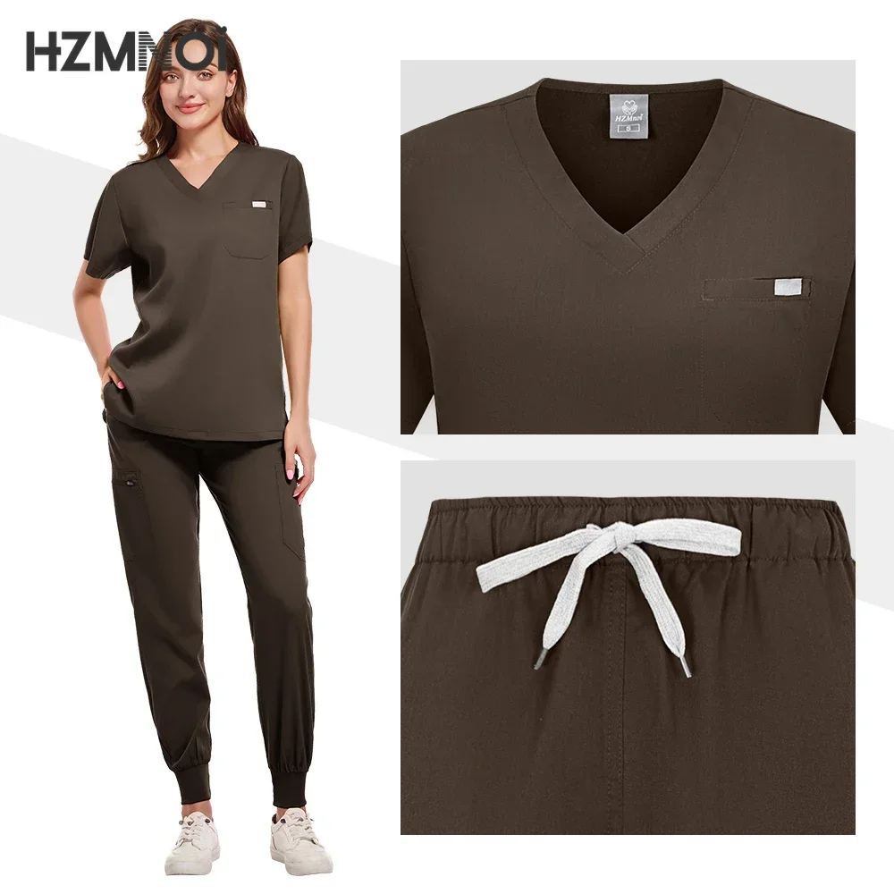 طقم نسائي بأكمام قصيرة فتحة رقبة على شكل حرف V وسروال ، سكرابز تمريض ، زي تزيين حيوانات أليفة ، ملابس عمل لجراحة الطبيب ، جودة عالية
