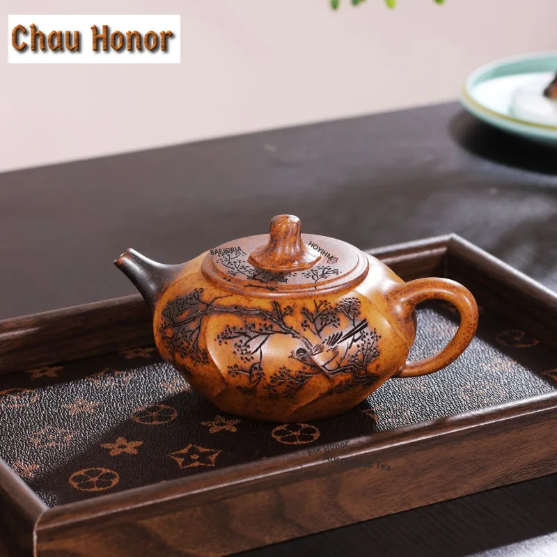 290ml Yixing Purple Clay Teapots Handmade Wood-fired Pot Raw Ore Dragon Bone Gold Sand Mud Kettle With Filter Zisha Teaset Gift