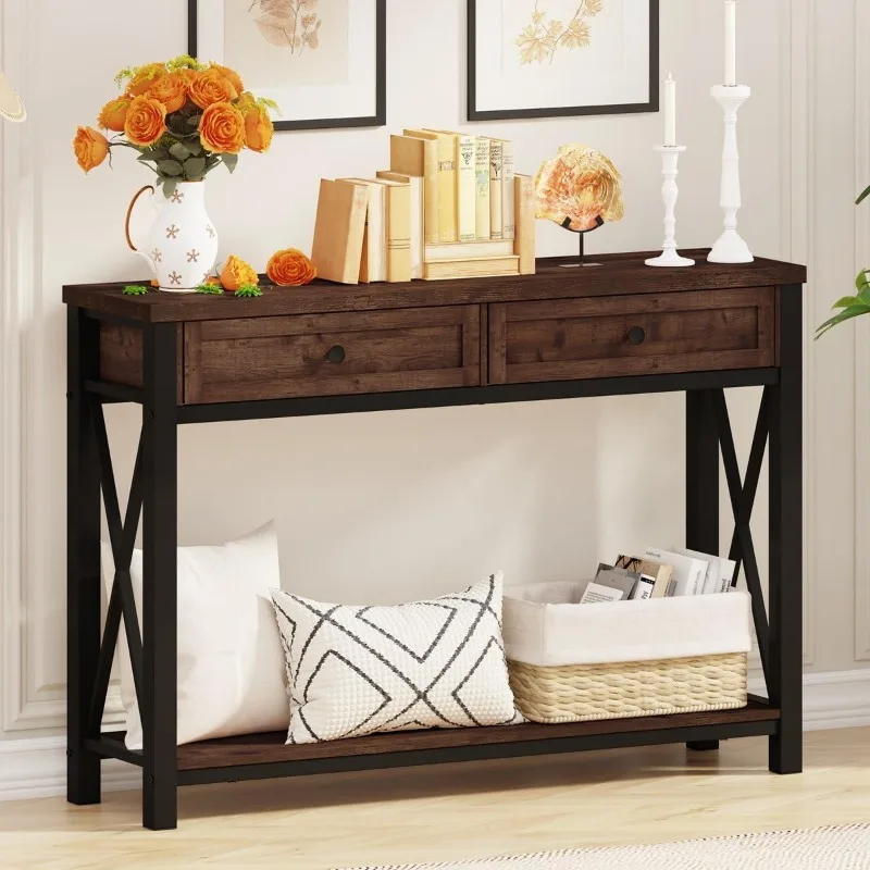 Entryway Table with Storage, Sofa Table Behind Couch for Living Room, Farmhouse Entry Table for Hallway, Foyer, Front Door