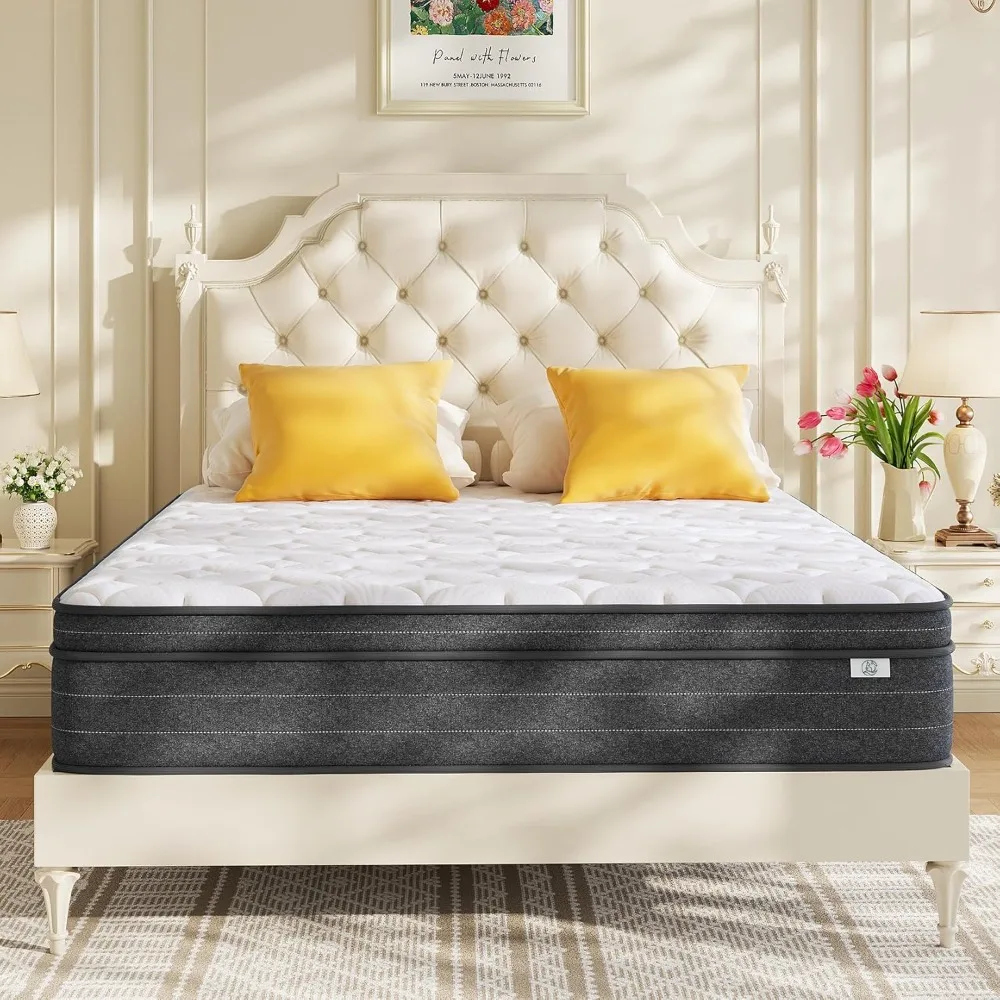 Queen Size Mattress, 10 Inch Hybrid Queen Mattress in a Box, 3 Layer Premium Foam with Pocket Springs for Motion Isolation