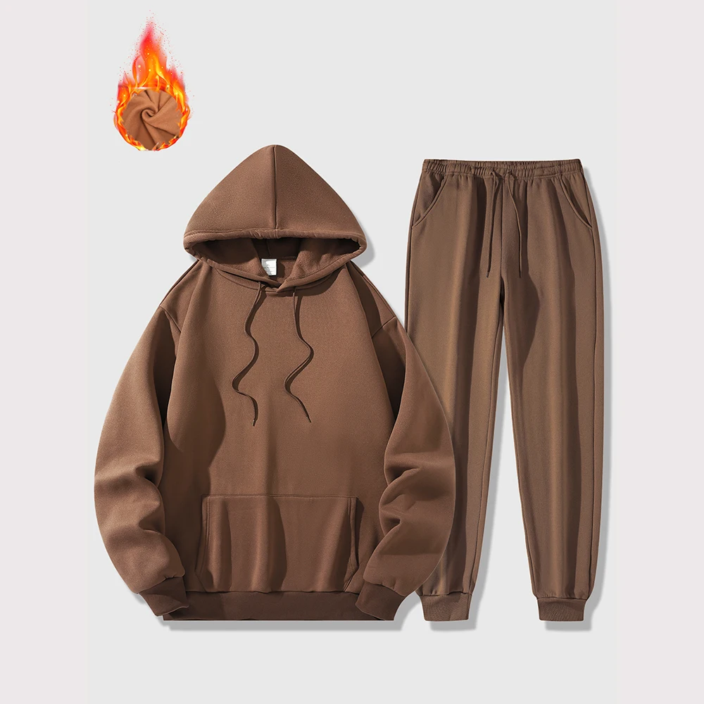 Autumn Winter Men Women Hooded Sweatshirt Suit Pure Cotton Couple Jogging Sweatshirts Oversized Streetwear Tracksuit