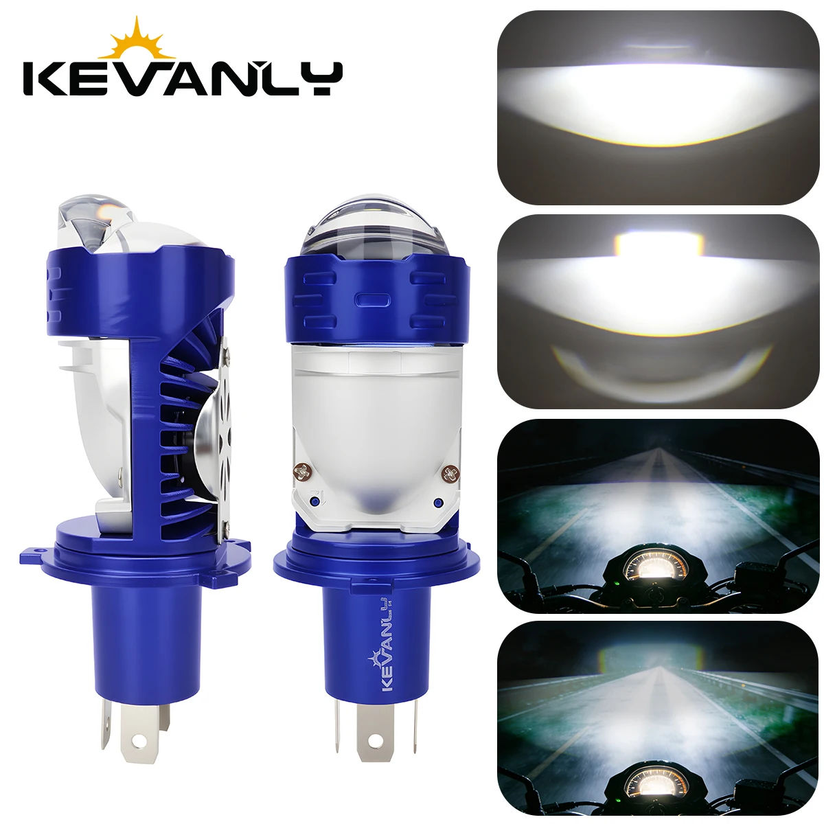 1PC H4 LED Mini Projector Lens High And Low Beam Dual Color Headlight Bulb Blue Shell DRL Driving Lamp Red Blue With Turbo Fan