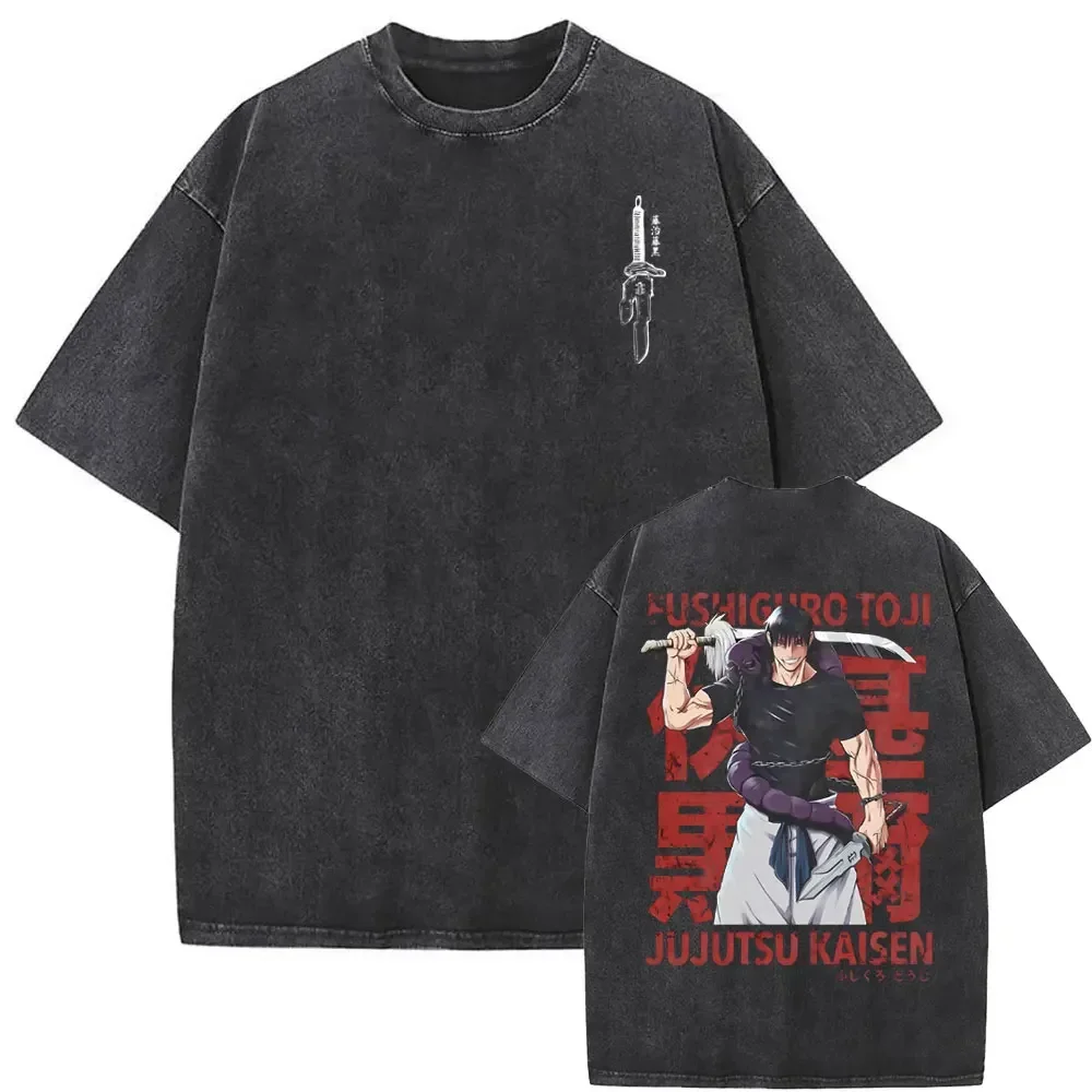 

Washed Vintage Men Women Anime Jujutsu Kaisen Fushiguro Toji Double Sided Print T-shirt Men's Manga Fashion Short Sleeve T Shirt