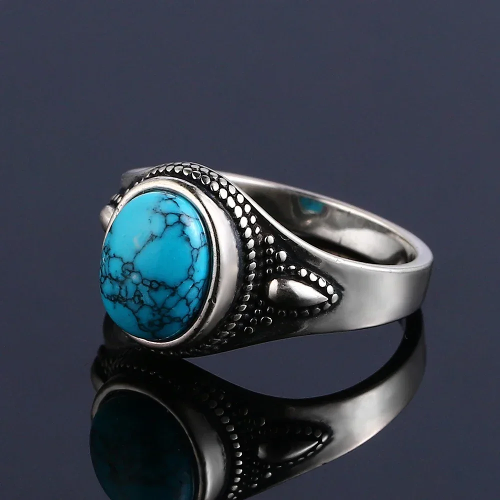 Natural Turquoise Rings for Women Men Sterling Silver 925 Ring Engagement Party Finger Ring Gift Vintage Fine Jewelry