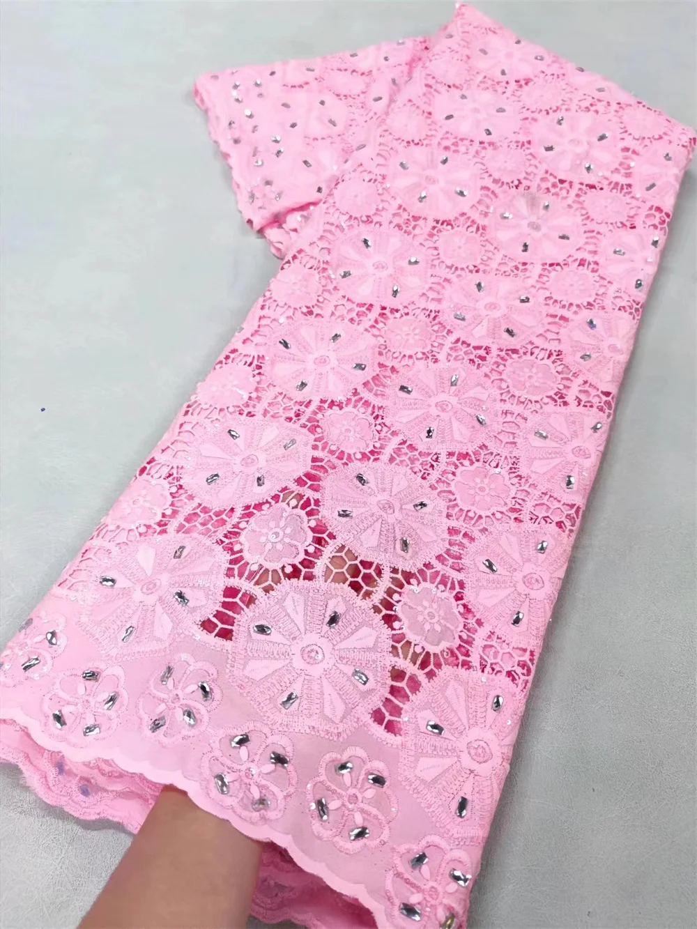 African Lace Pink Guipure Cord  Lace Fabric 2024 High Quality Lace 5 Yard French Lace Fabrics Quality 2024 For Prom Dress A202-6