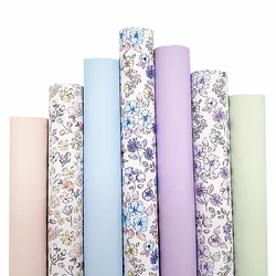 Pastel Colors Synthetic Leather Flowers Printed Fabric Vinyl Felt Backing Smooth Faux Leather DIY craft Bow Sheets Rolls Q1838