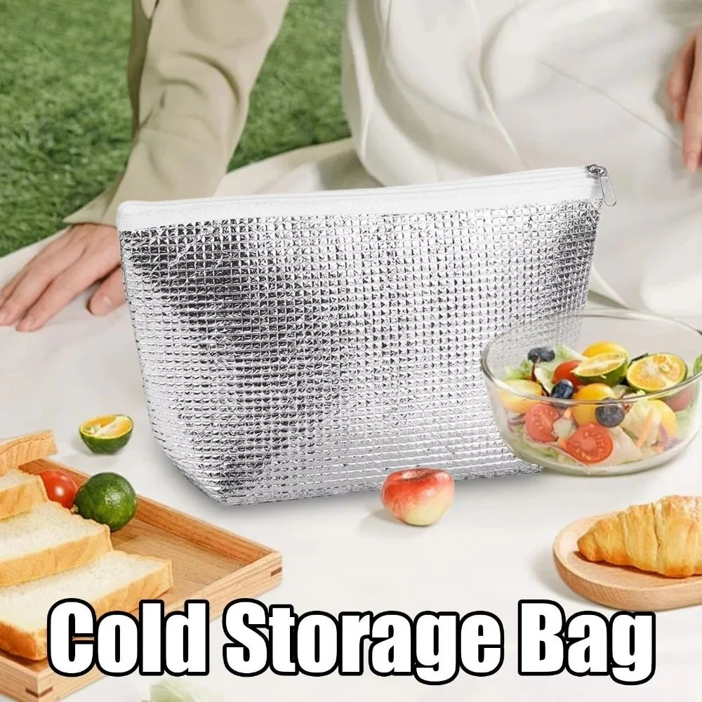 Portable Aluminum Foil Thermal Lunch Bag Thickened Waterproof Zipper Thermal Bag Cold Proof Reusable Cooler Tote Outdoor Dining